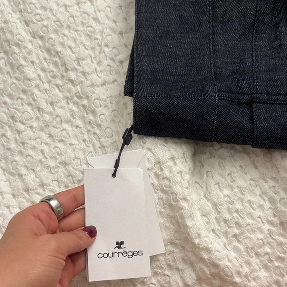 Courreges Belted Gray Denim Mini Skirt